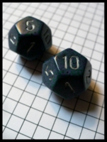 Dice : Dice - 12D - Green Blue and Black Speckles With Silver Numerals